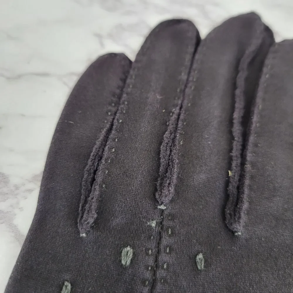 1950s Hand Made Hand Stitched Elegant Black Gloves with Subtle Dot Pattern